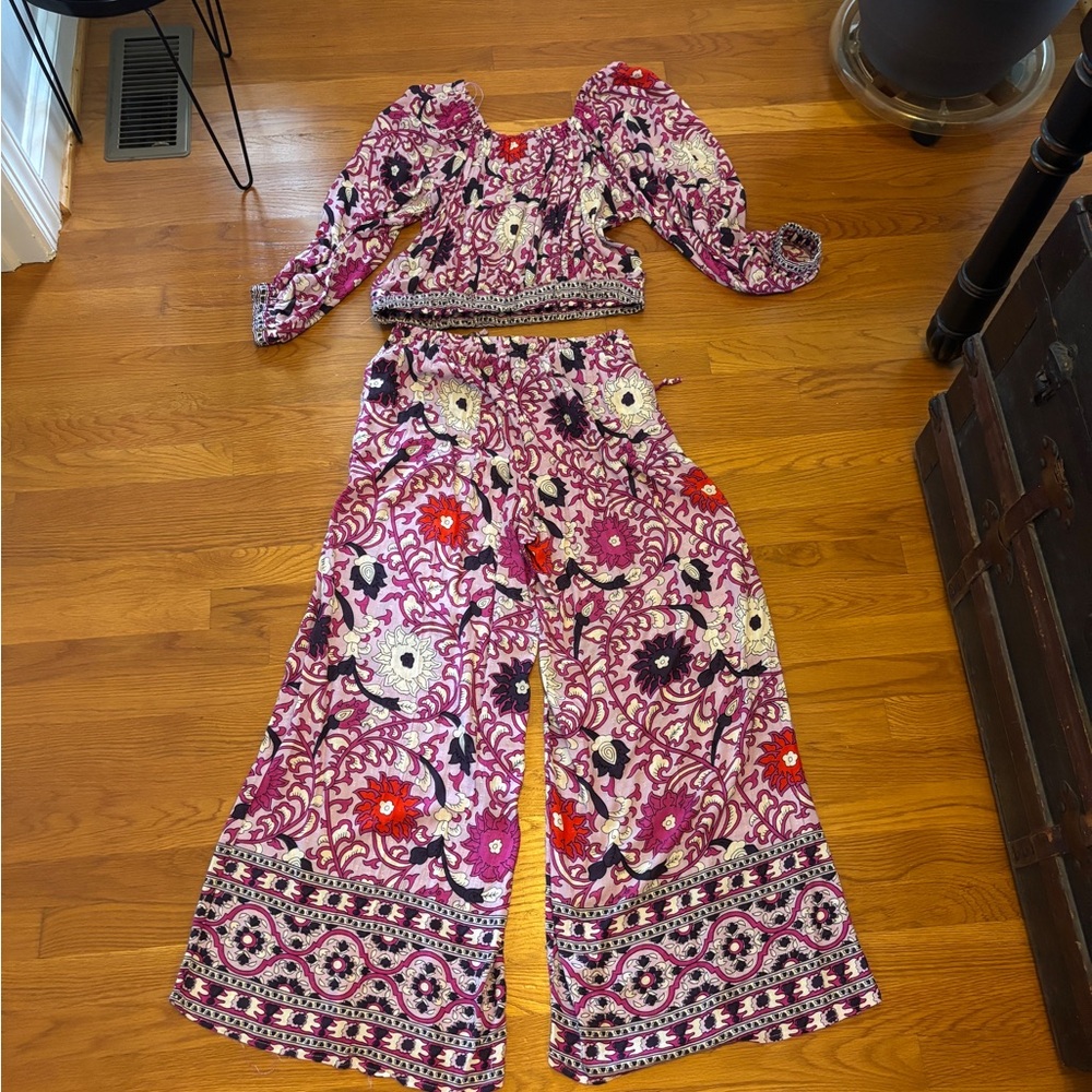 Cynthia Rowley Pink Floral Wide Leg 2 piece Jumpsuit
